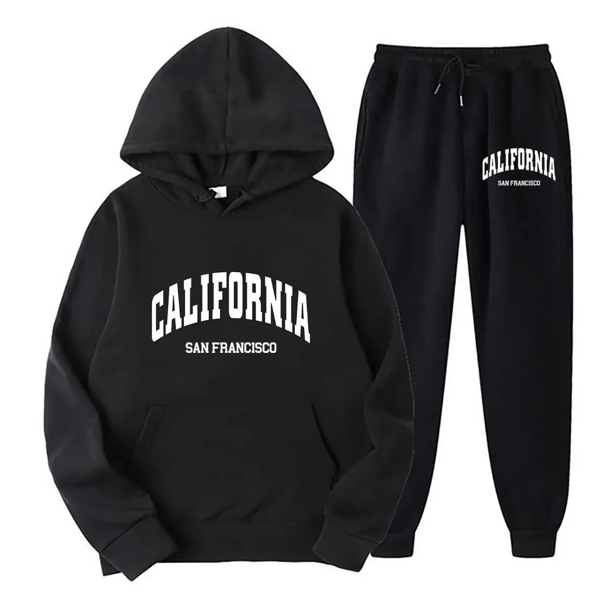 Cotton City Print Men and Women Hoodies + Pants 2 Pieces Sets Men Fashion Sweatshirts Women Casual Hooded Pullovers Trouses Set