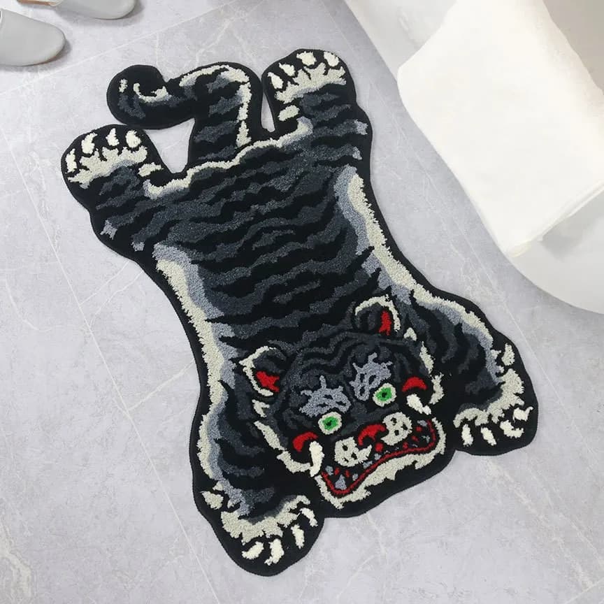 Home Decor Tibetan Tiger Rug Handmade Tufted Tiger Shape Carpet Floor Mat Non-slip Absorbent Bathroom Mat Living Room Area Rugs