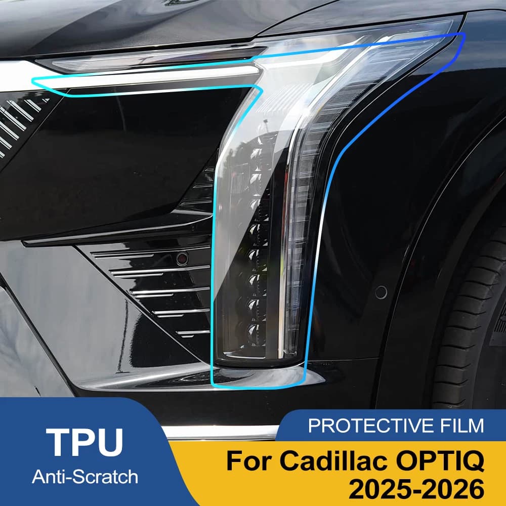 Kit Protettivo in Vinile Anti-Graffio Premium TPU PPF per Fari Cadillac OPTIQ 2025-2026, Nero Fumo Lucido Pre-Tagliato