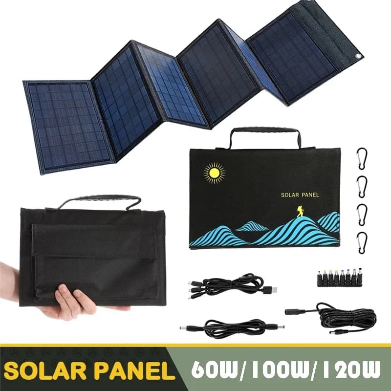 Borsa pieghevole portatile per pannello solare da 60 W/100 W Uscita USB + CC Caricatore solare Alimentatore esterno per generatore di energia per telefono cellulare