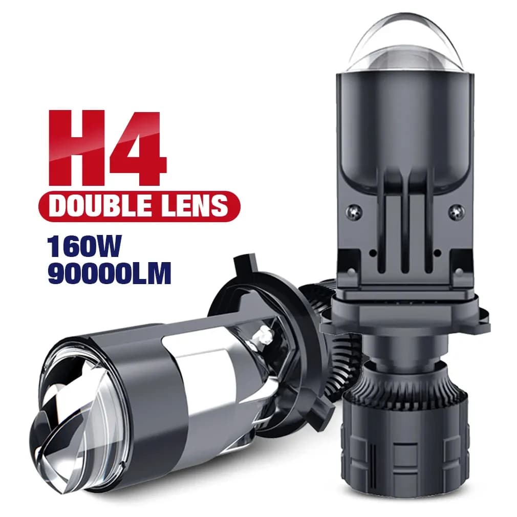 Fari con lente H4 160W 90000LM Lampada automatica Mini lente LED 9003 Lampadine HIB2 Auto Moto Doppio proiettore Len LED Automotive 12V 24V