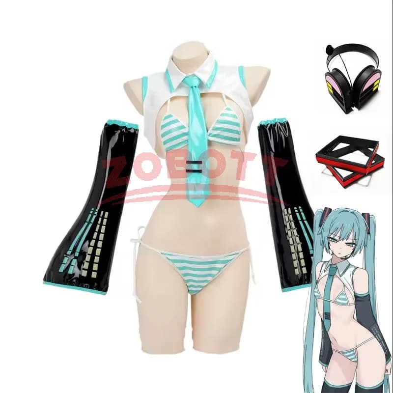Costume Cosplay Game Miku, Tuta Formula Miku, Costume da Ragazza per Natale e Tema Neve, Uniforme per Giochi di Ruolo, Set Bikini Cosplay