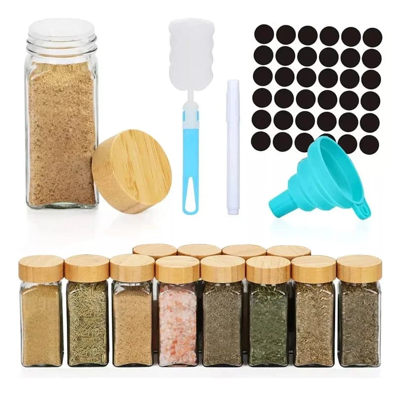 Set di 12 Barattoli in Vetro per Spezie con Coperchio, Contenitori per Condimenti, Saliera e Pepiera, 120ML, Set di Barattoli per Cucina