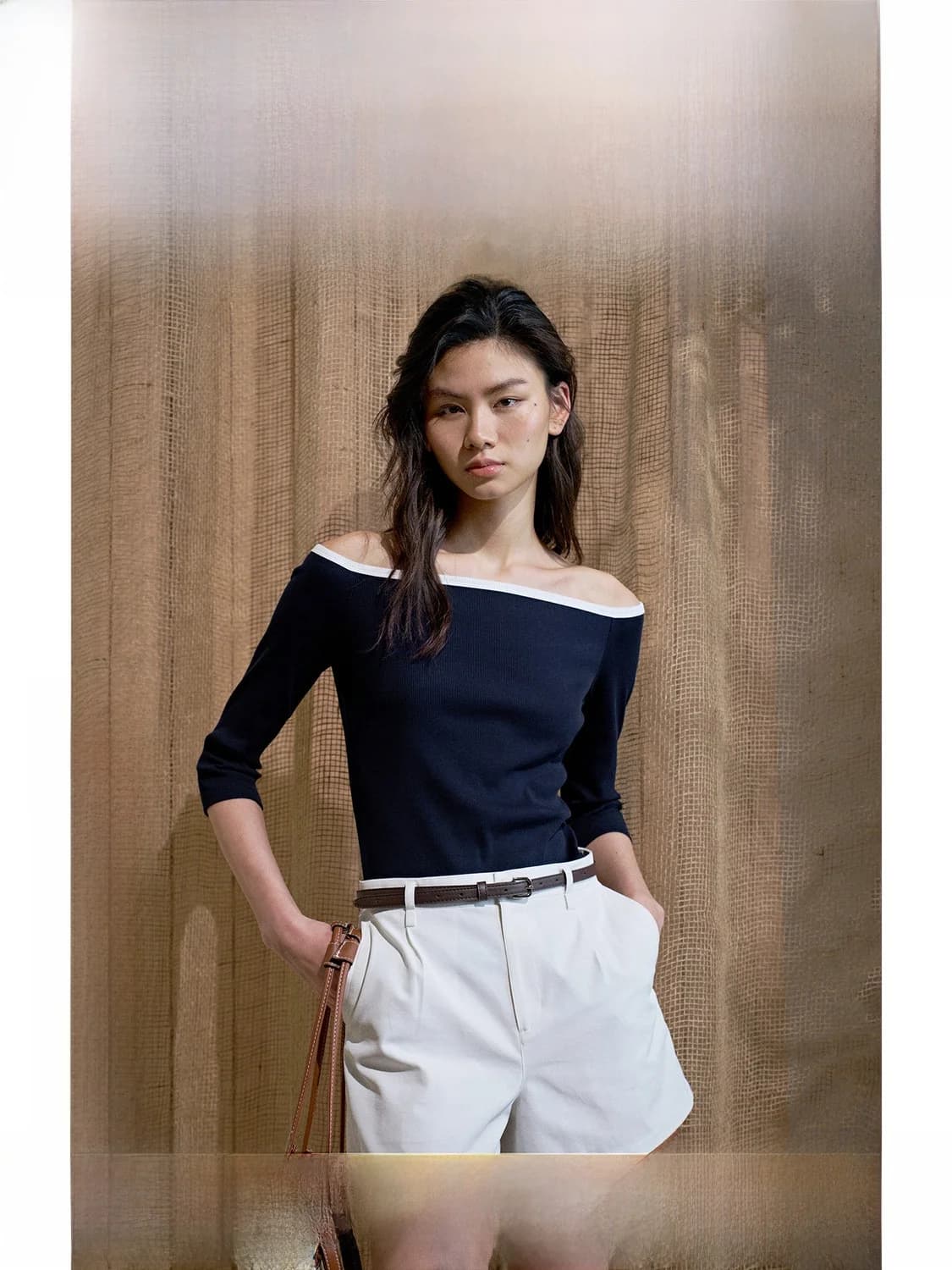 Elegante T-shirt Senza Maniche in Maglia con Scollo a Rondine, Nuovo Stile Estivo da Donna, Top in Misto Cotone Poliestere con Blocchi di Colore