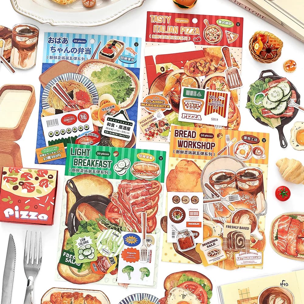 20 fogli/borsa Quinto materiale Confezione Snack Dessert Frutta Oggetti per la vita quotidiana Modello Note pieghevoli per biglietti d'auguri in carta per messaggi