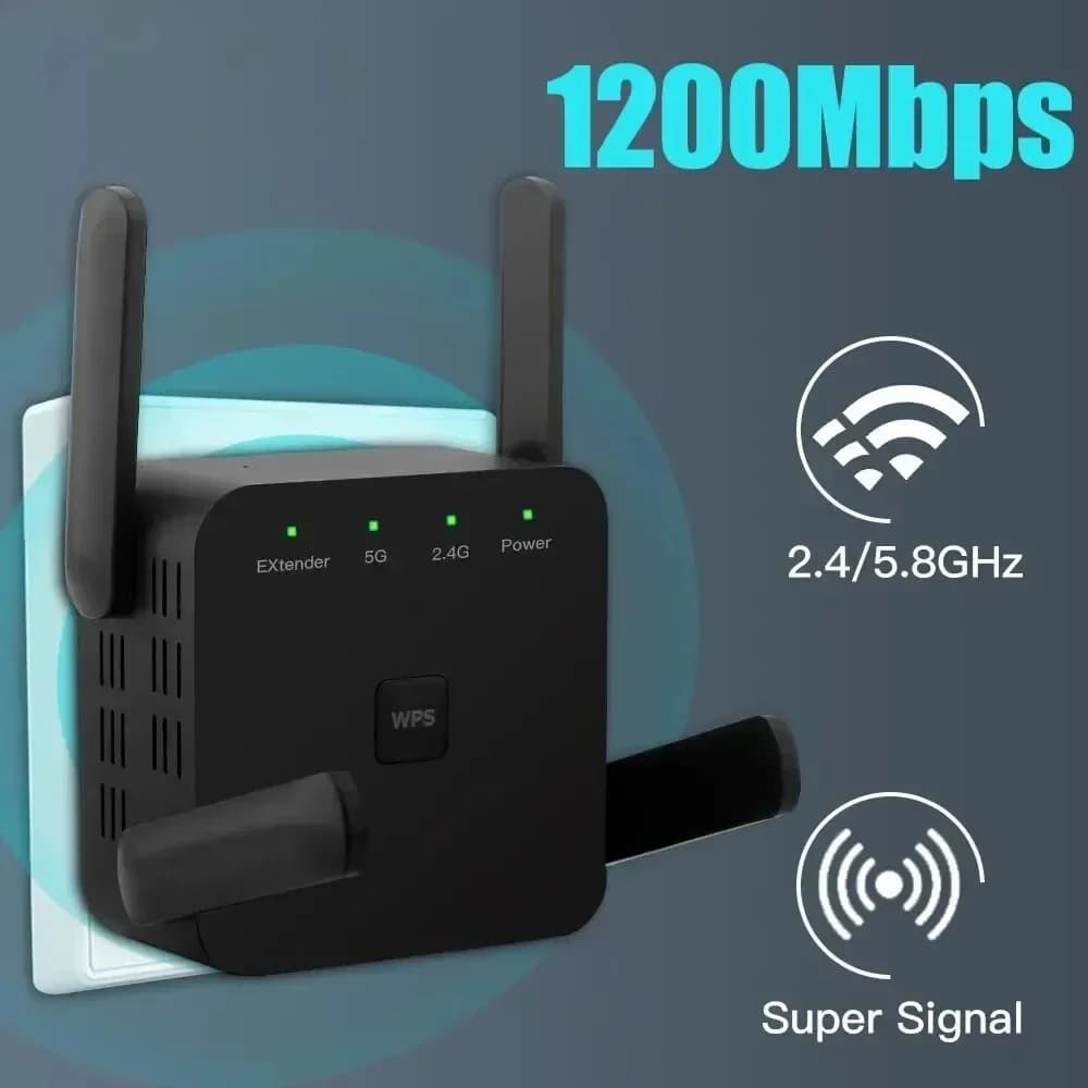 Ripetitore WiFi wireless Extender Amplificatore di segnale 1200Mbps Ripetitore Wi-Fi da 2,4 GHz/5 GHz Spina UE/USA/Regno Unito