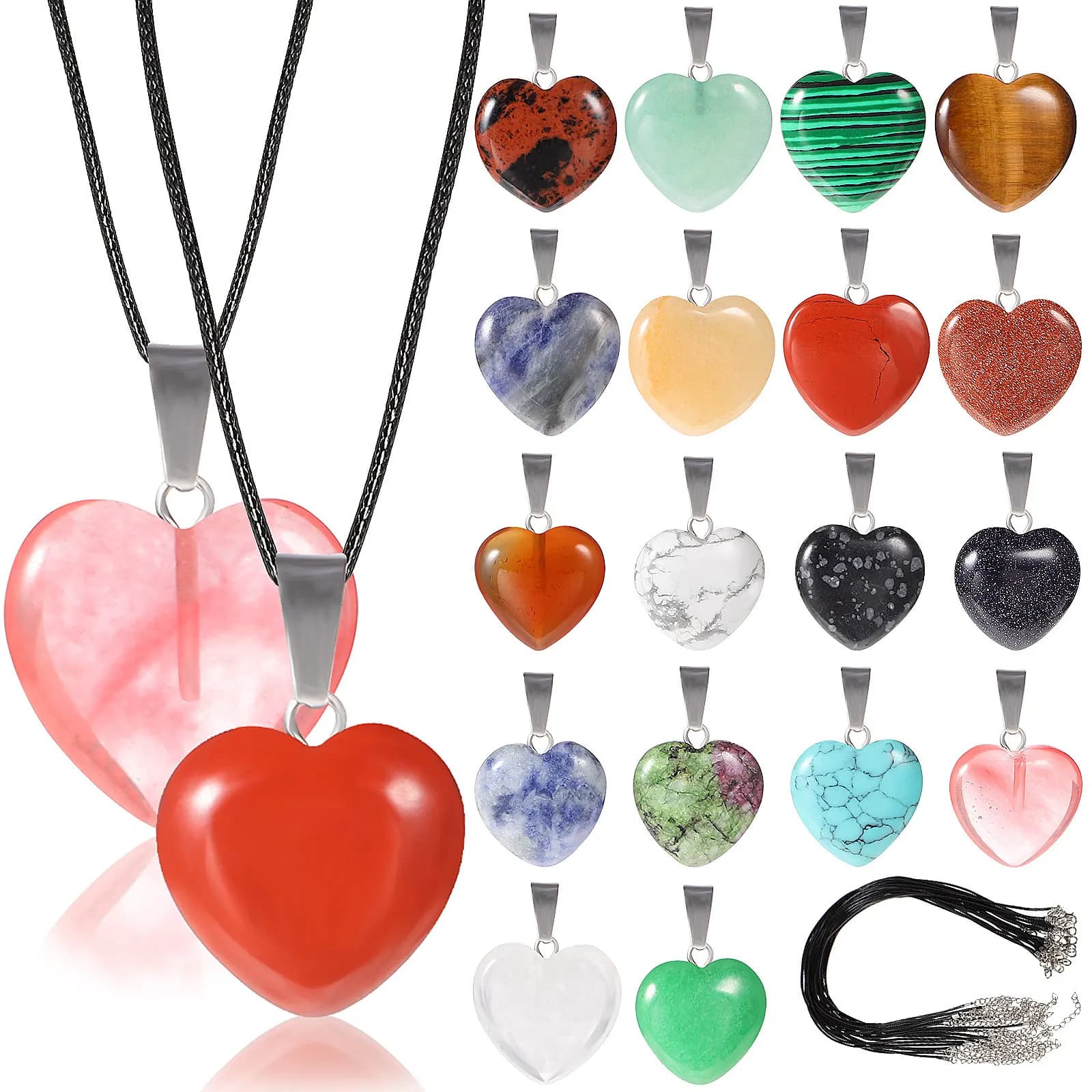 1Set Heart-Shaped Jewelry Pendants DIY Charms Stone Accessories Necklace Bracelet Earrings Creative Gift Materials