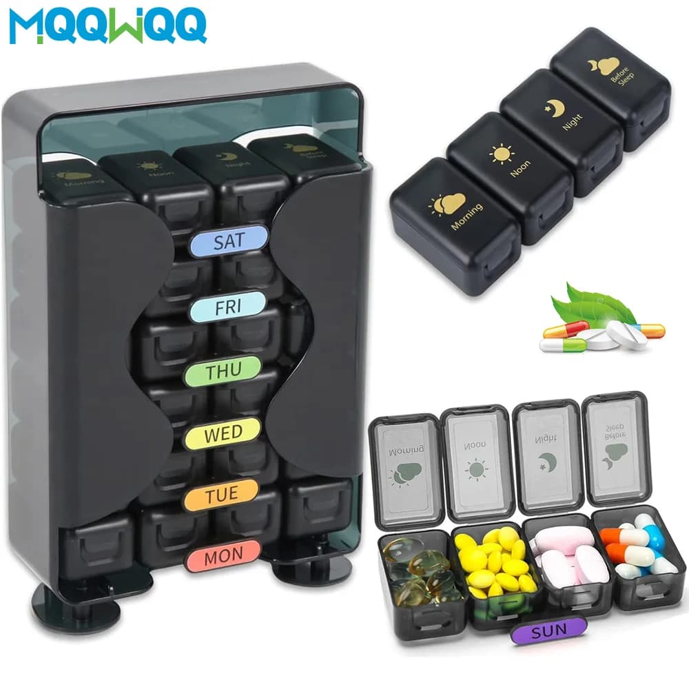 Weekly pill holder 7 days 4 times a day, large pill holder, daily pill holder to contain medicines, medicines, vitamins, fish oils