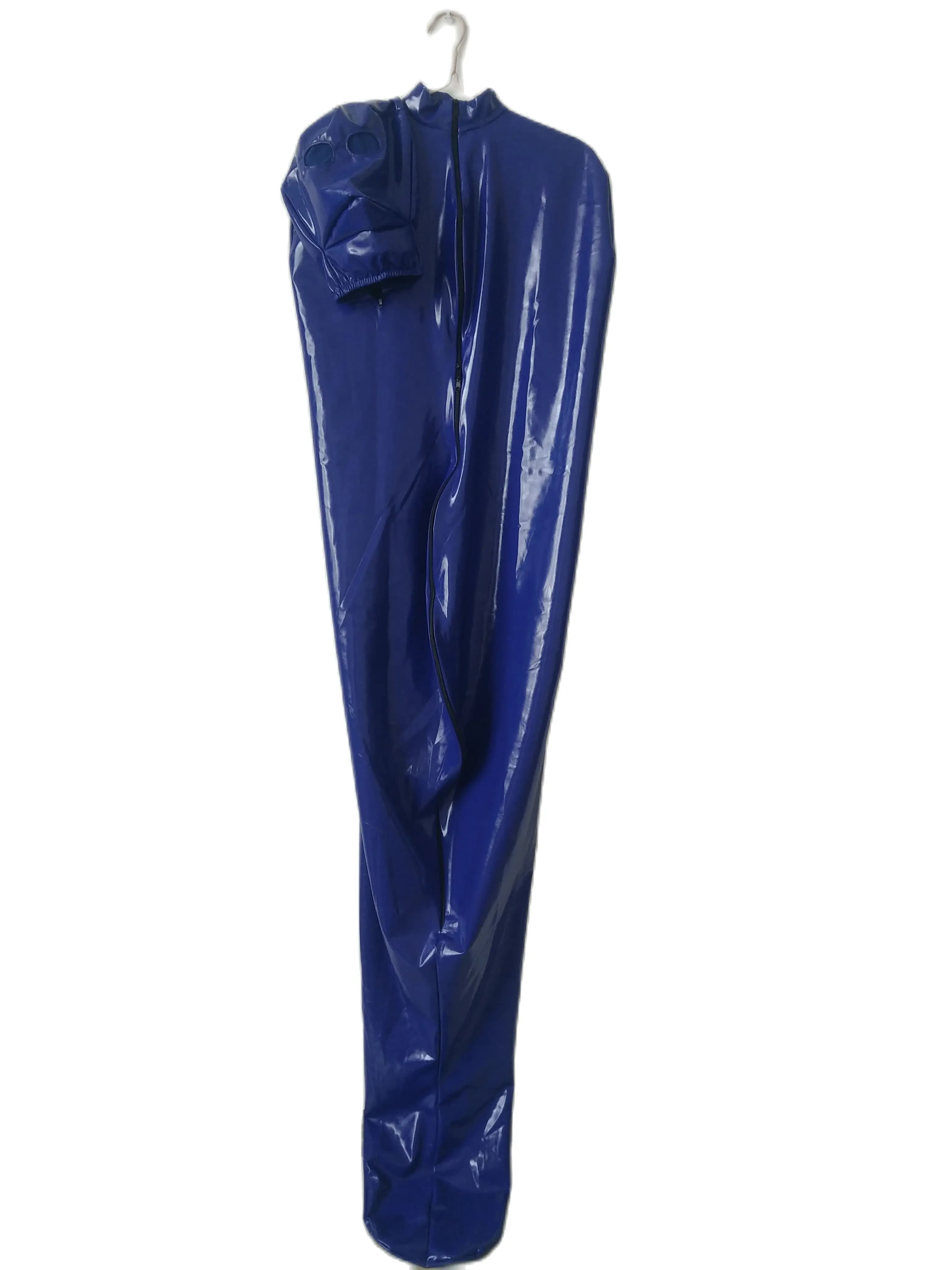 Fetish pvc ecopelle Sexy mummia nera body Spandex sacco a pelo Zentai Catsuits adulto cosplay Fancy Dress doppia cerniera
