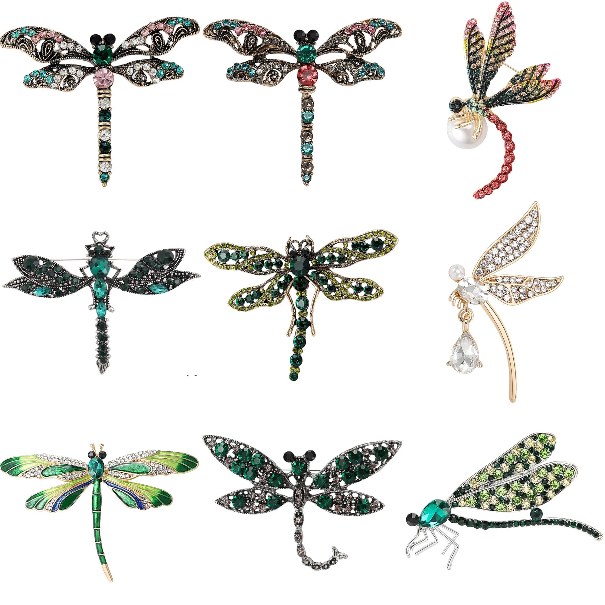 Spille a forma di libellula con strass per donna Spille per insetti in vetro unisex Banchetto Zaino per feste Regali Accessori per gioielli