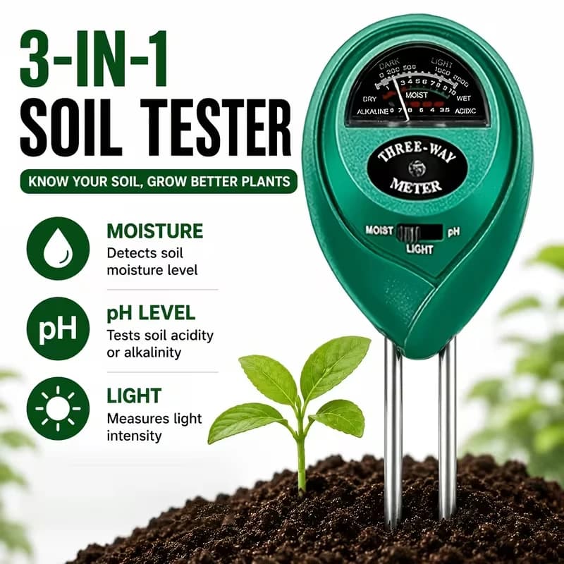 3-in-1 Soil Tester (Moisture, pH, and Light Meter) – Battery-Free Soil Moisture Detector – Garden Plant Care Tool