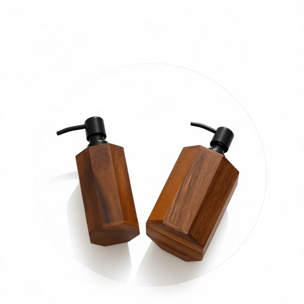 Modern Walnut Wood Grain Soap Dispenser Press Pump Bottle For Bathroom Kitchen Refillable Liquid Shampoo Vessel