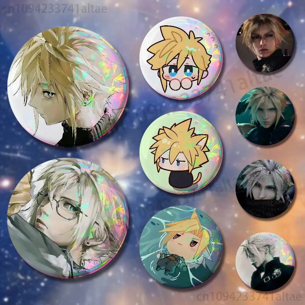 F-Final F-Fantasy Cloud Strife F-FF7 Distintivi 75mm 58mm 44mm 32mm 25mm Spille Smaltate per Zaino Cappello Accessori Giocattoli Regali