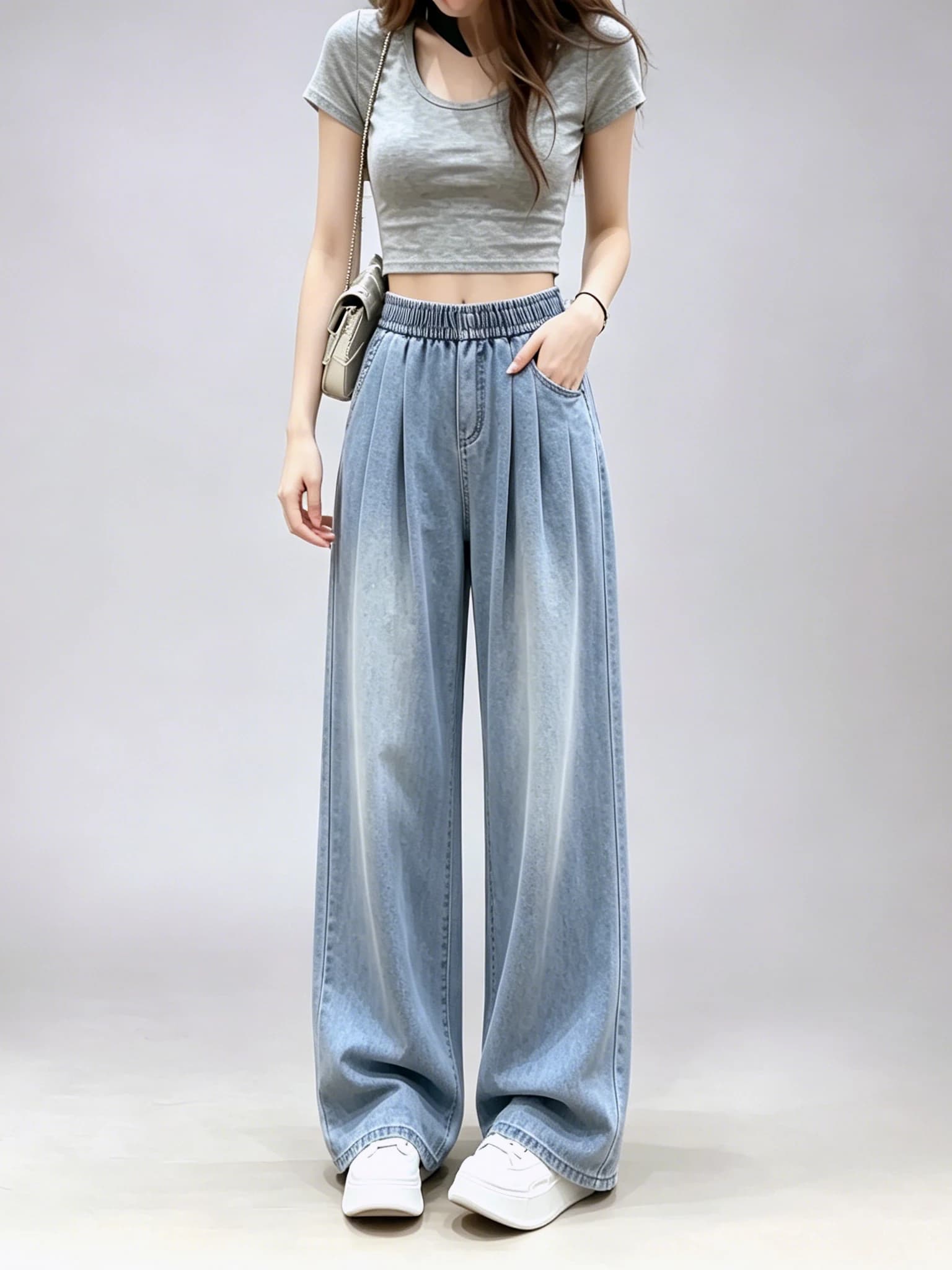 Retro Washed Lyocell Denim Jeans Women's Summer New Small Size Slimming Drapey Wide Leg Pants Floor-Length Casual Trousers