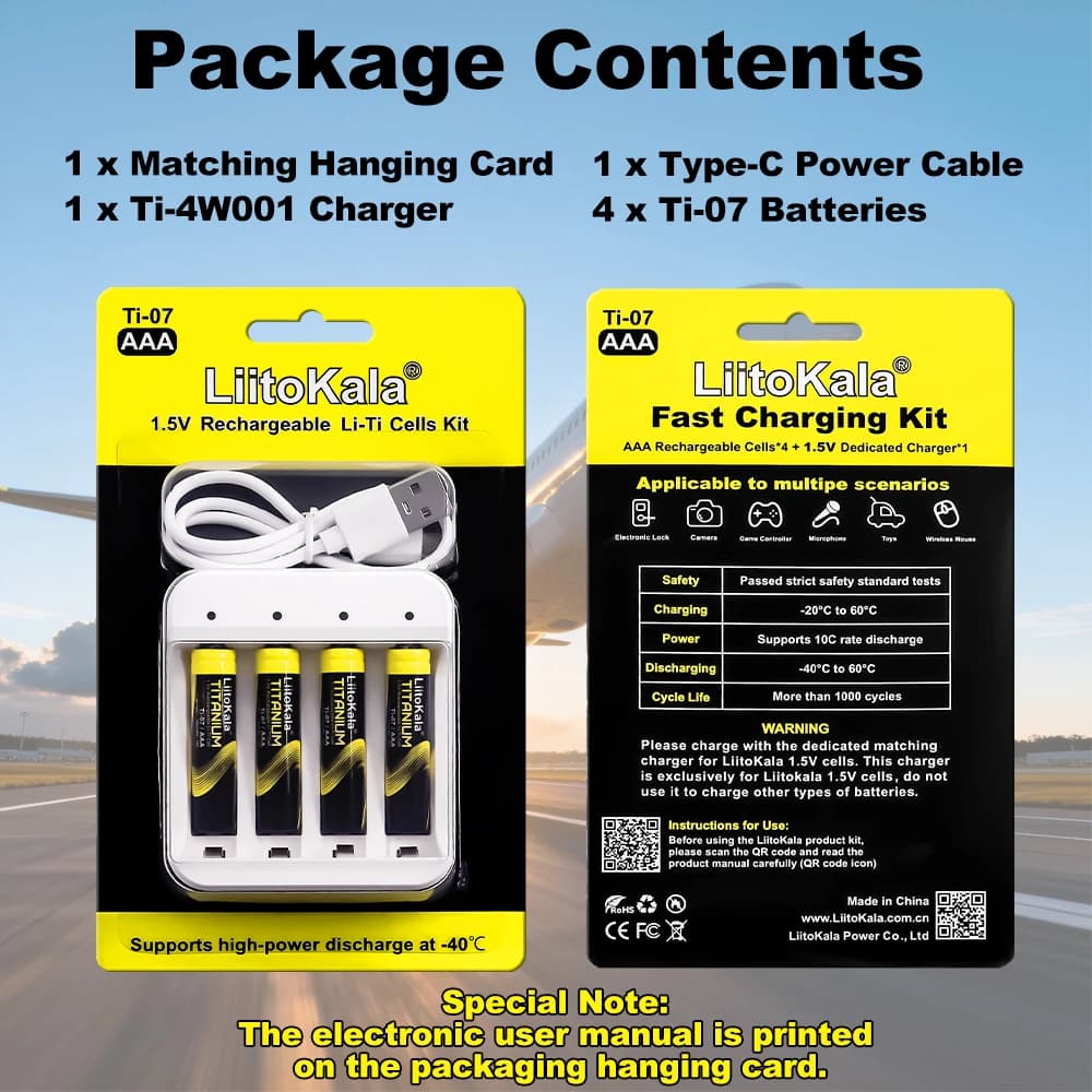 Rechargeable LiitoKala AAA 1.5V Ti-07 batteries for Toys, Consoles, Mouses, Remote Control, Bell, Blood Pressure Meter