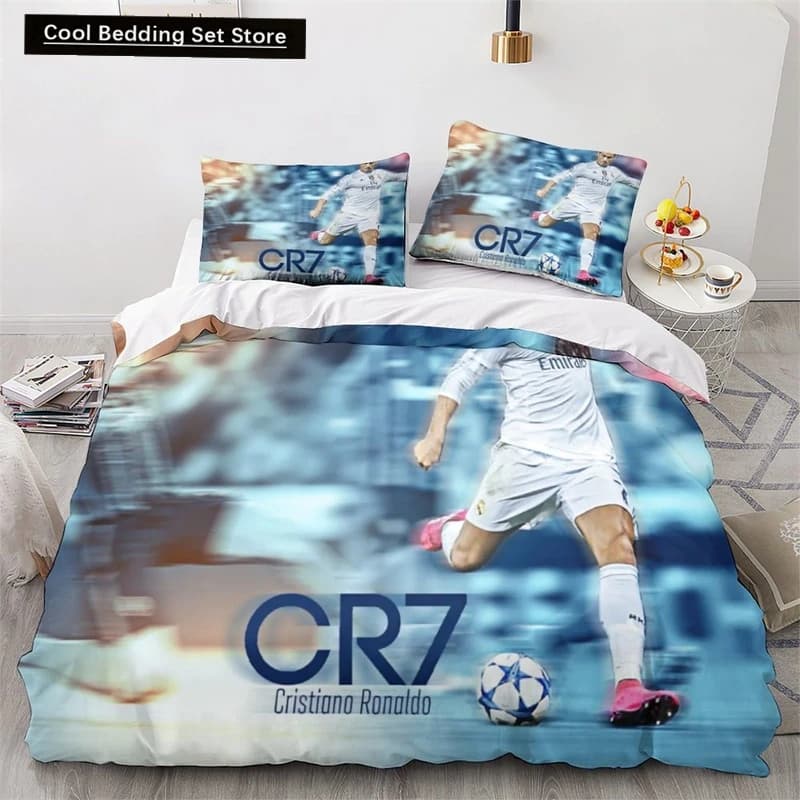Copripiumino Ronaldo 3D Bambini Ragazzi Ragazze Copripiumino Copriletto morbido Set da 2/3 pezzi con chiusura a cerniera Morbida microfibra King Size