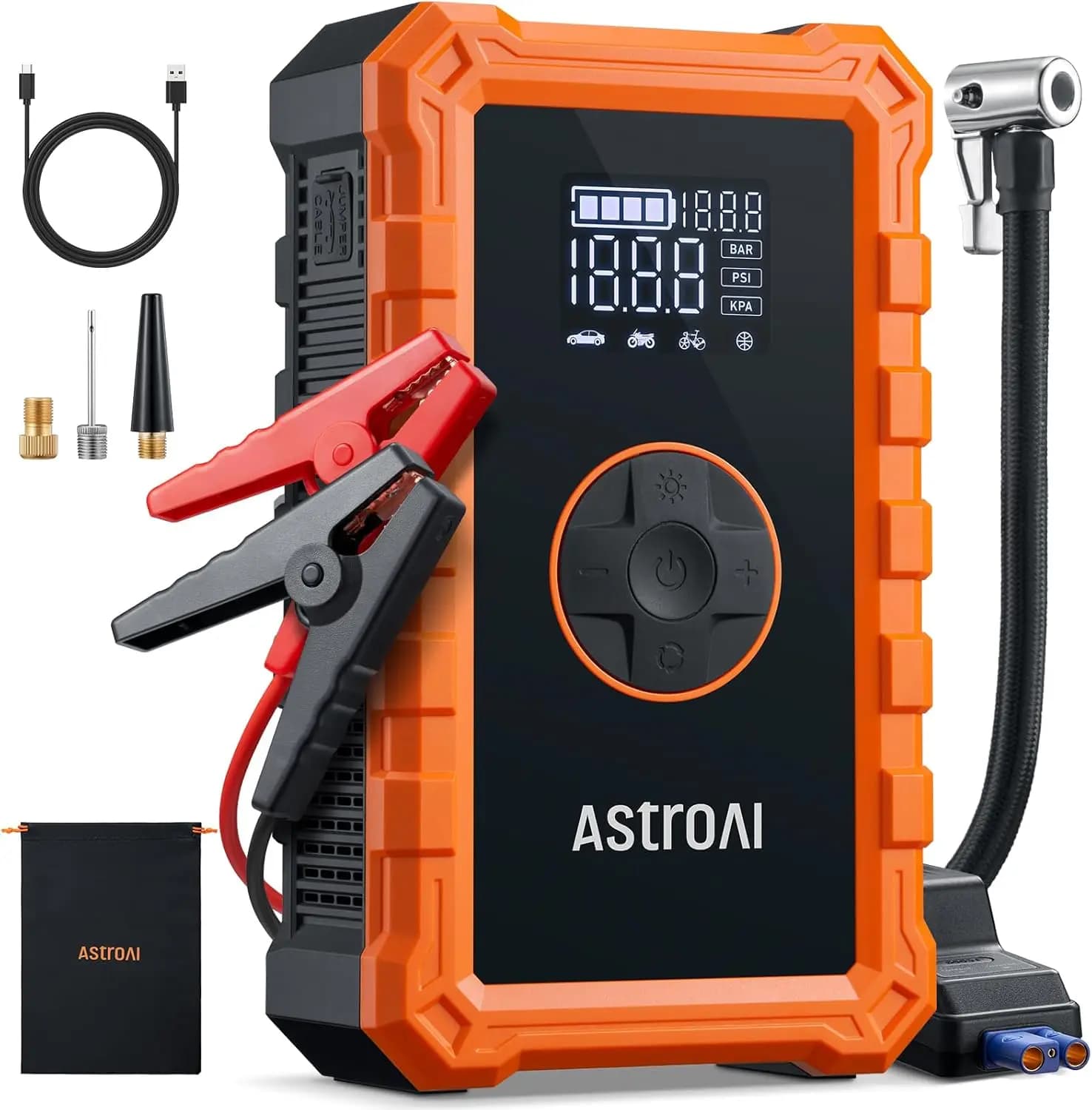 Avviatore di Emergenza per Auto 3000A con Compressore d'Aria, Booster Portatile per Motori a Benzina/Diesel