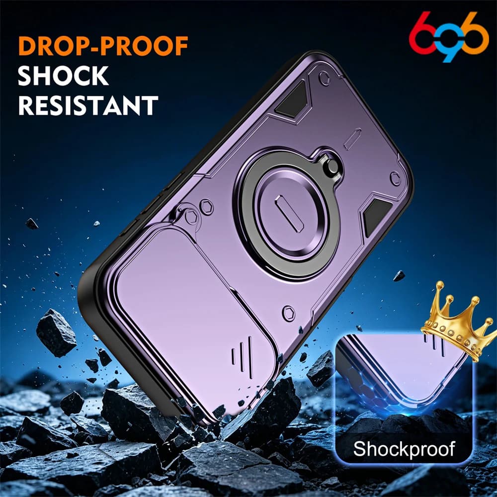 360° Rotating Magnetic Stand Armored Shockproof Phone Case For IPhone 17 Pro Max 16 Slider Lens Skin Feel Slim Cover Man Lady‌