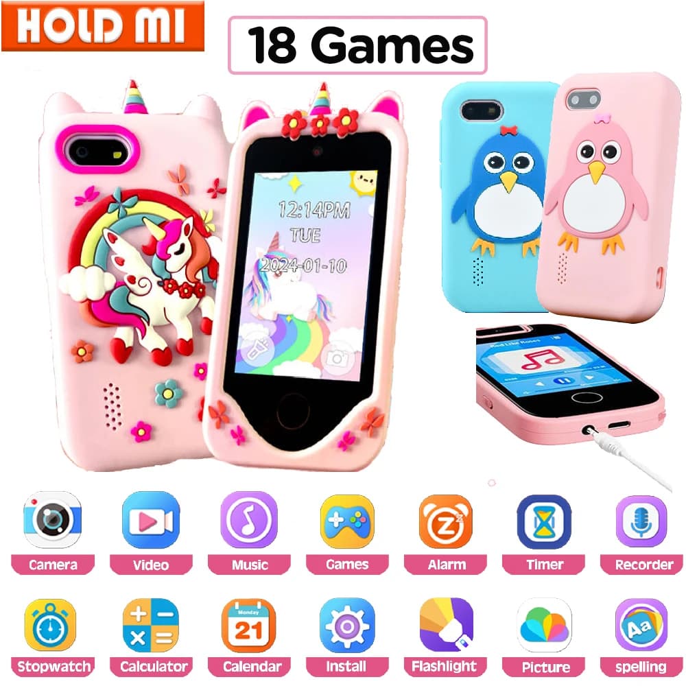 Giocattoli educativi per telefono per bambini 18 giochi giocattolo musicale fotocamera selfie mobile per bambini con scheda TF 32G giocattoli per regali di compleanno per bambini