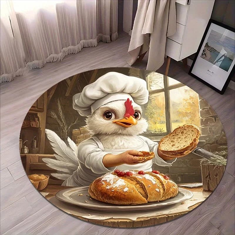 Tappeto rotondo Chicken Bread Baker - Tappetino antiscivolo stampato in 2D per soggiorno, camera da letto e terrazza, 1 pezzo