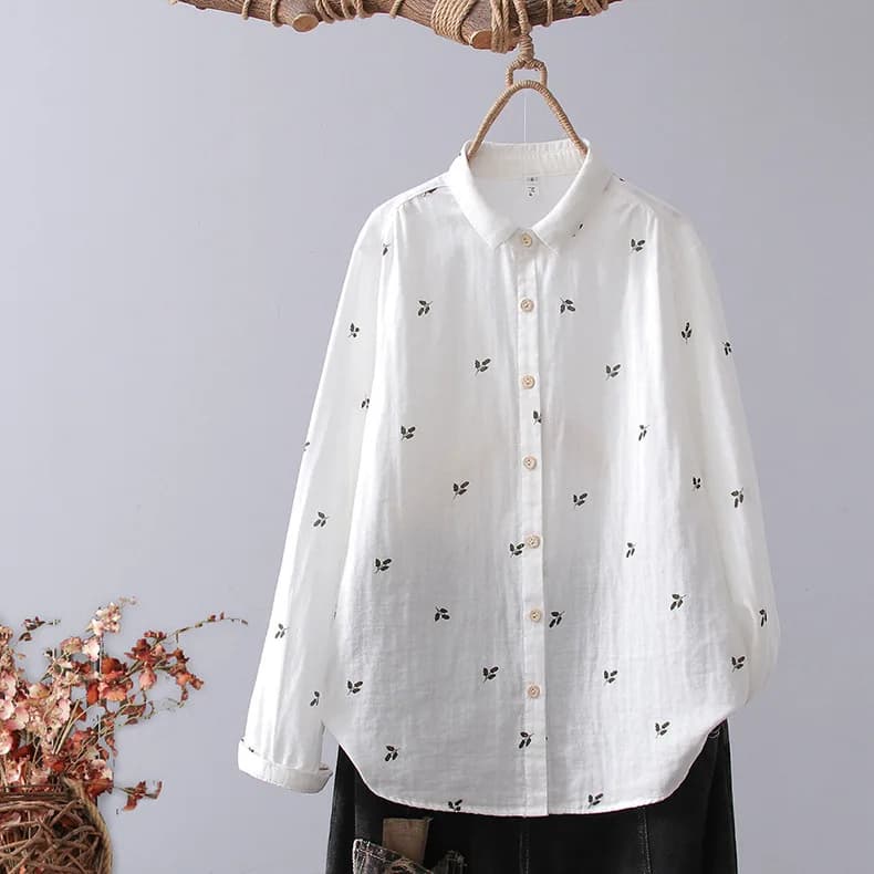 Camicie base in cotone 100% donna top 2026 Camicie floreali a maniche lunghe eleganti in stile giapponese taglie forti