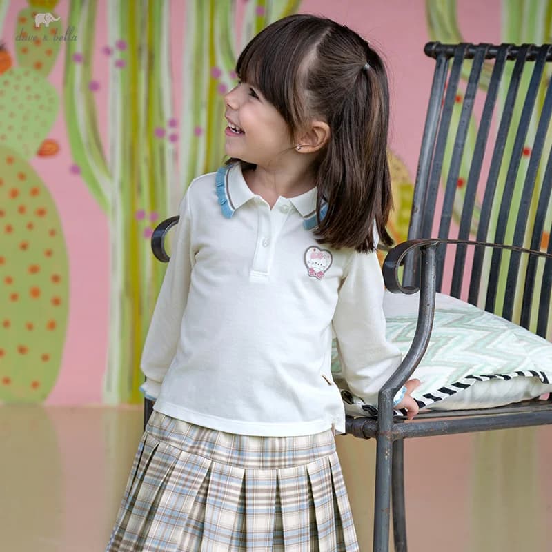 Dave Bella Set mezza gonna per bambini Autunno Primavera Ragazze Top Abiti Set a due pezzi Stile college Abbigliamento elegante per bambini DB1250604