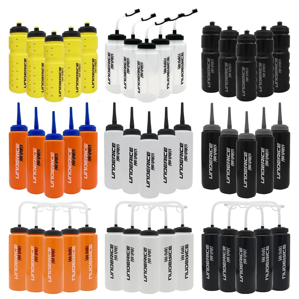 UICE Ice Hockey Water Bottle Set 5 Piece Sports Water Bottle BPA Long Mouth/Bent Hockey Accessories