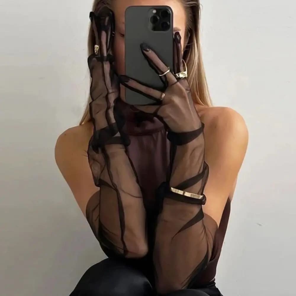 Fashion 70cm Long Sheer Gloves Ultra Thin Stretchy Tulle Gloves Mesh Elbow Gloves Party Dress