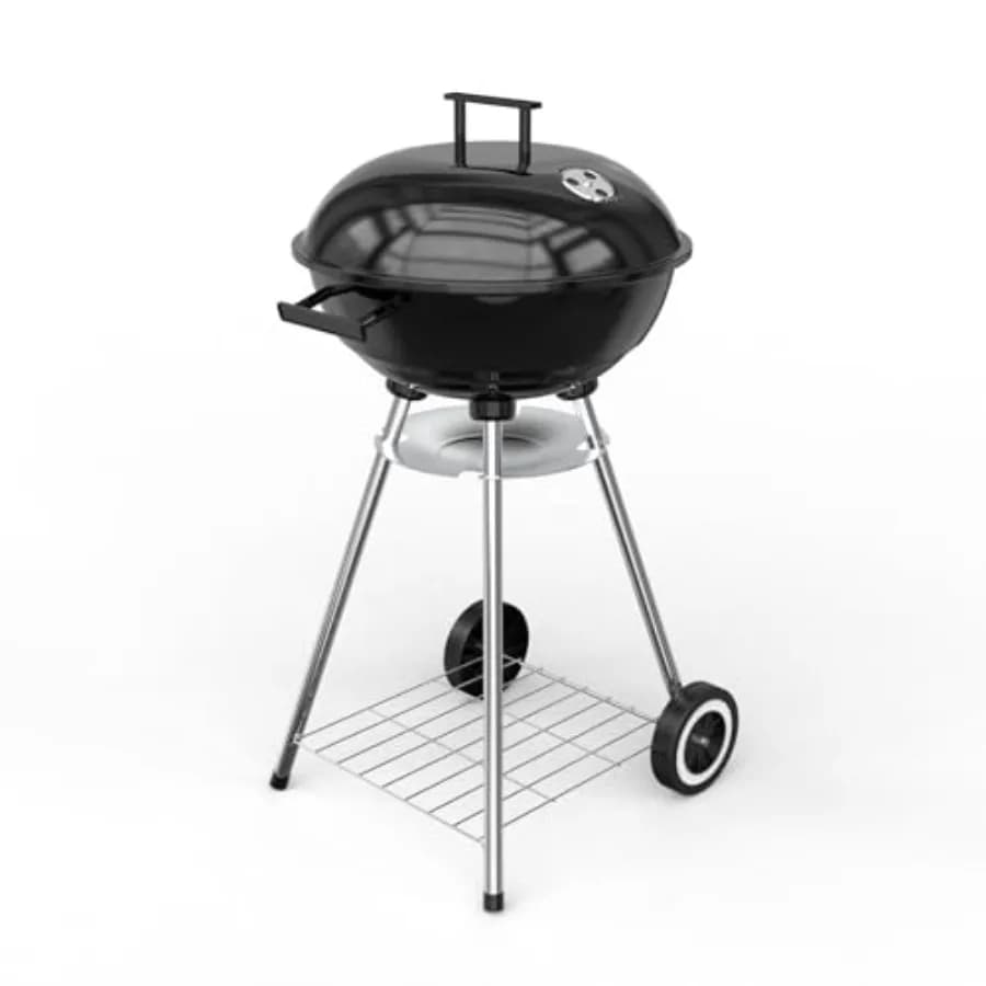 Griglia a Carbone Portatile da 18 Pollici, Barbecue a Carbone Resistente con Termometro Integrato e Cestello Raccogli Ceneri Rimovibile Lavabile