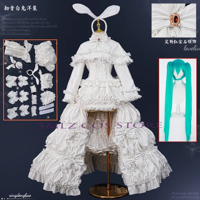 Costume Cosplay Anime MikuuU Coniglio 2026 - Abito da Principessa Bianco Mikku con Orecchie, Parrucca e Set per Feste, Outfit da Donna con Gonna