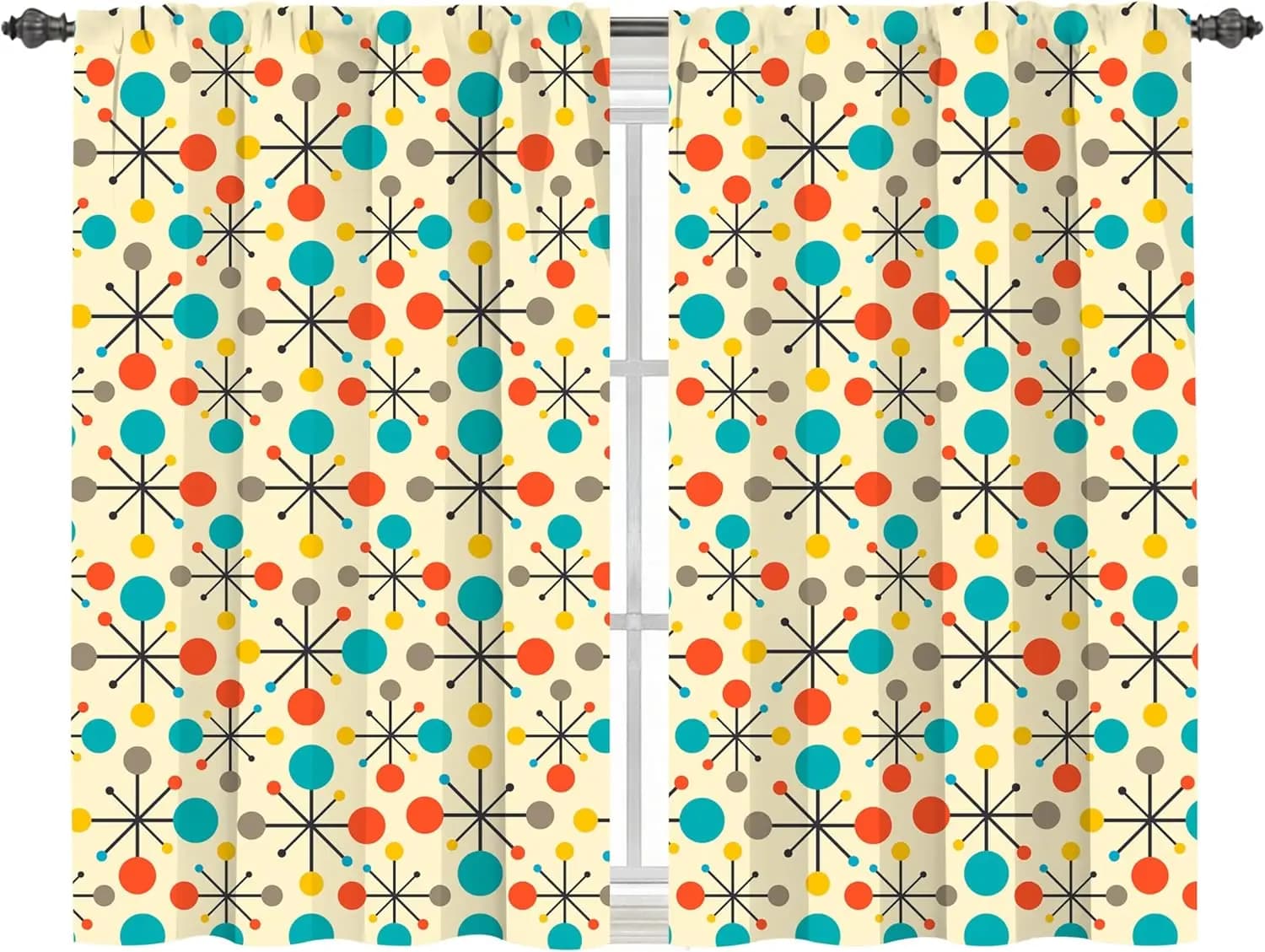 Worltoldb Mid Century Kitchen Curtains ，Cafe Curtains for Bathroom Dining Room Living Room Pocket Window Drapes 2 Panels