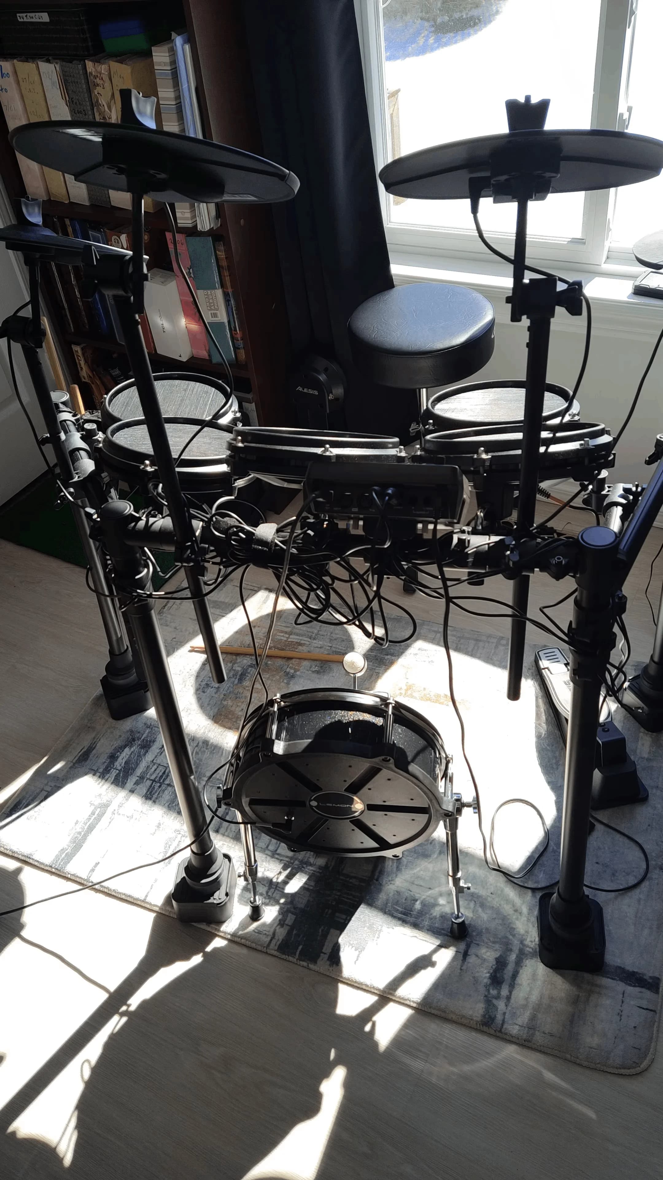 ‌ Pad per grancassa elettronica - Tamburo di simulazione con testa in rete di guscio di legno per kit di batteria elettronica ‌