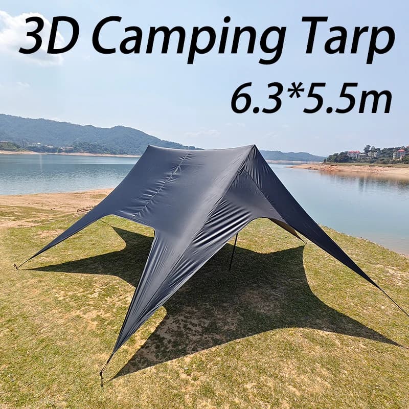 Telo Parasole Integrato 3D per Campeggio 6x5, Tenda Impermeabile con Rivestimento Nero, Gazebo a Doppio Picco per Picnic Familiare
