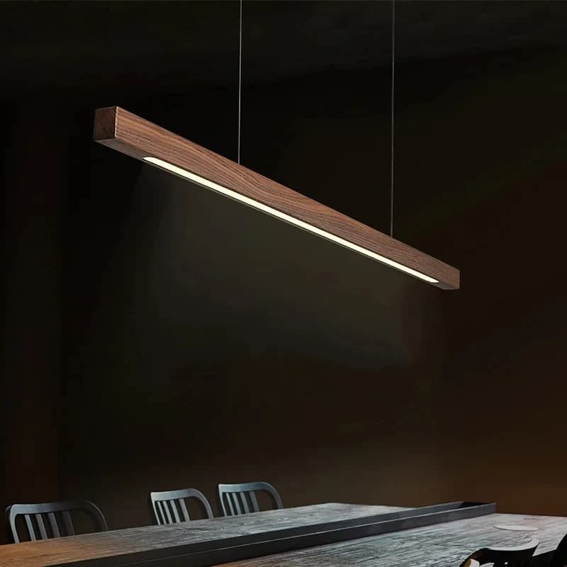 Lampada a Sospensione Lunga in Noce Nero Stile Nordico per Sala da Pranzo, Bar, Ufficio, Arredamento Semplice per Casa in Legno