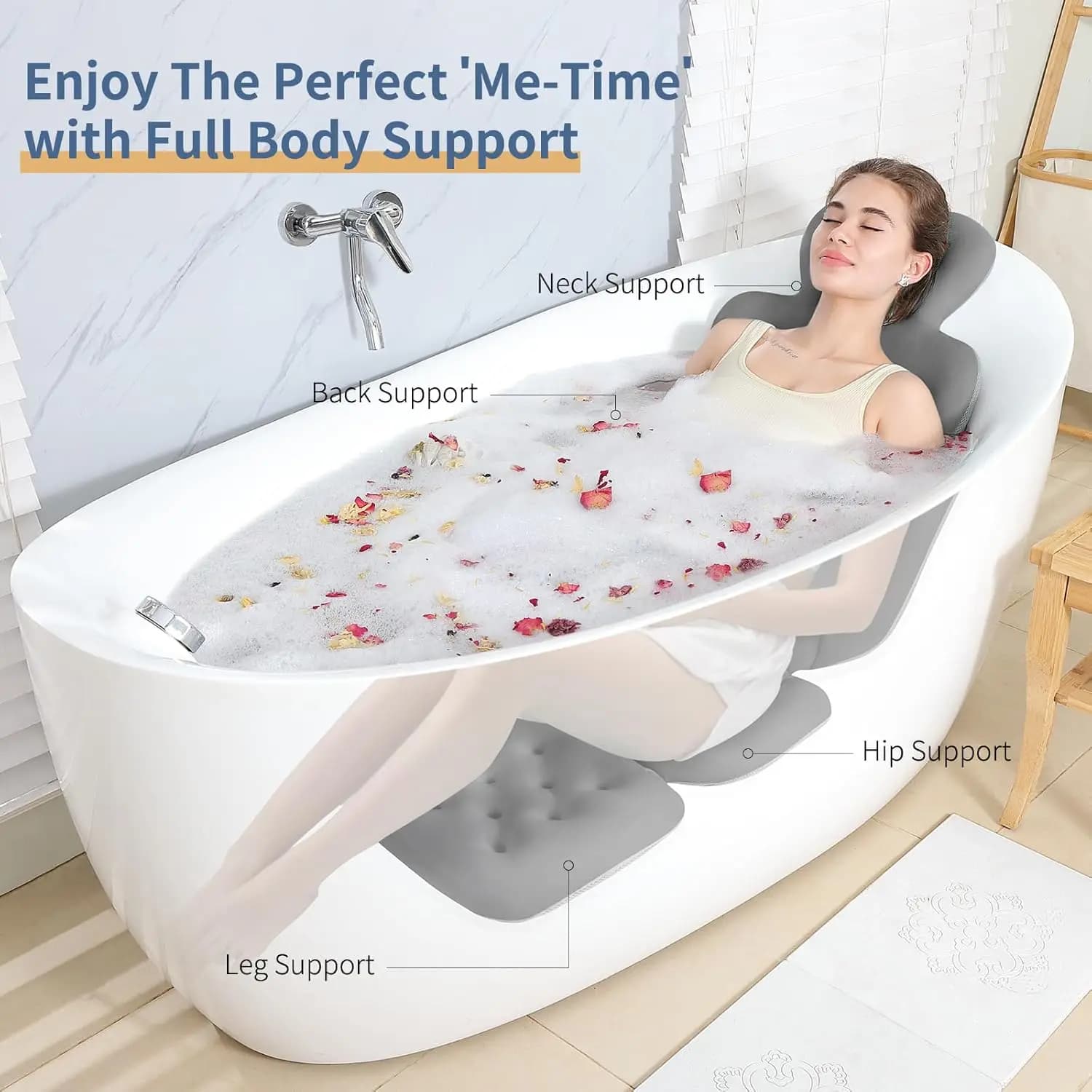 Cuscino da Bagno con 160 Ventose per Supporto Testa e Collo, con Sacca per il Lavaggio, Grigio Scuro 51"x16", Cuscino per Vasca da Bagno per Tutto il Corpo