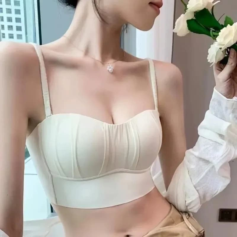 Nuovo Reggiseno in Spandex con Pieghe alla Francese, Senza Ferretto, Sottile e Senza Cuciture per Donna
