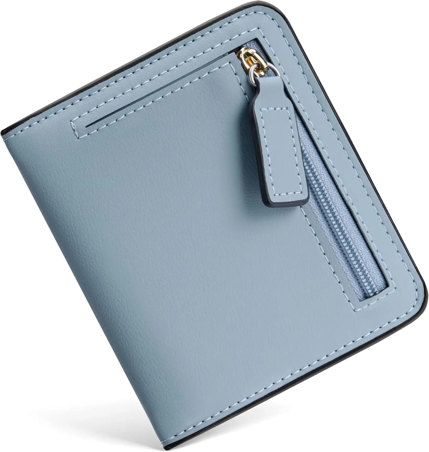 Portafoglio bifold da donna in pelle sottile con protezione RFID – Mini portamonete compatto con finestra identificativa trasparente