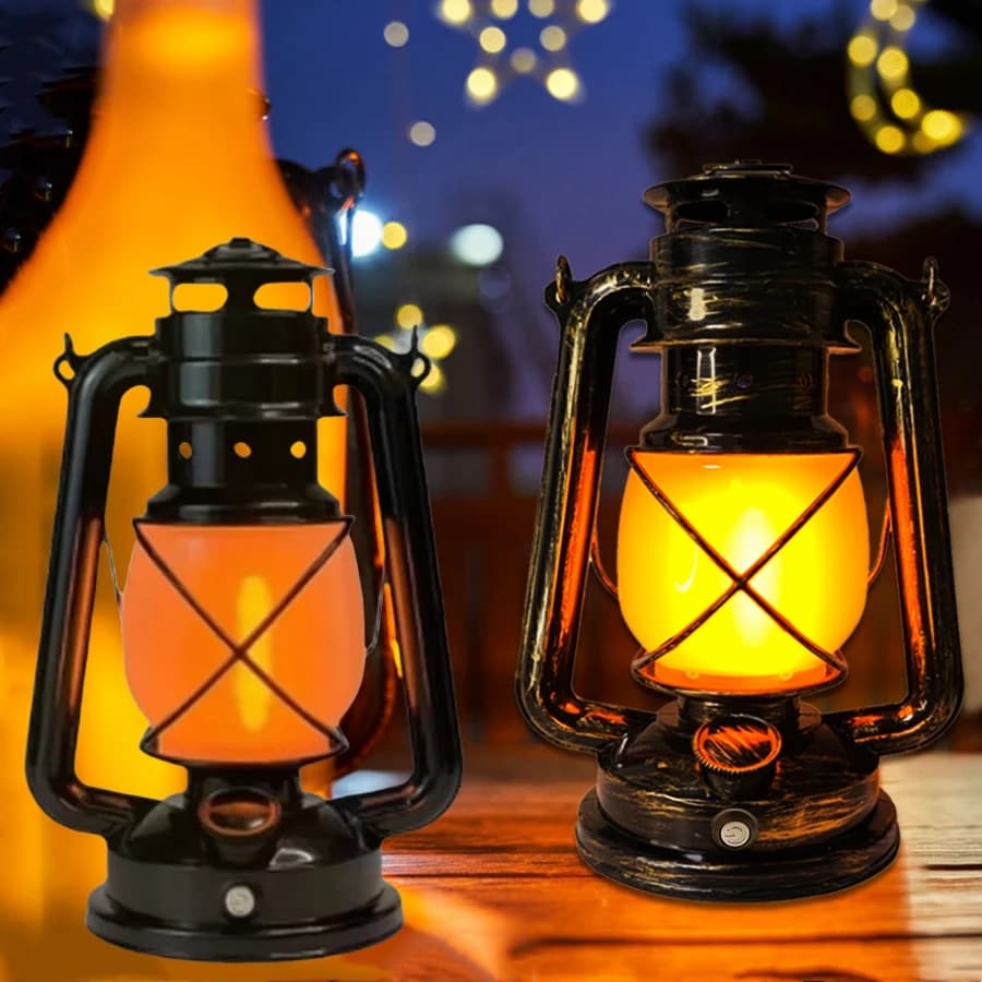 Lanterna vintage Lampada da campeggio portatile con effetto fiamma USB-C Batteria ricaricabile da 1200 mAh per la decorazione del ristorante del bar