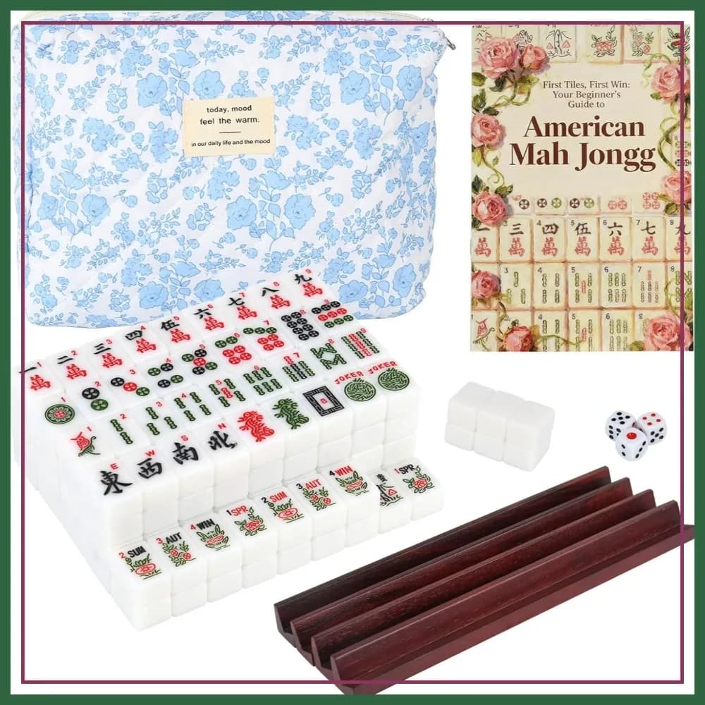 Set da viaggio di Mahjong americano da 166 pezzi, miniatura da 0,8 pollici, 4 supporti in legno, borsa portaoggetti, dadi e guida