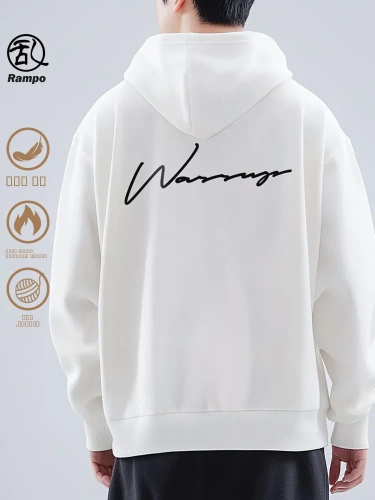 Felpa con Cappuccio Rampo Signature da Uomo, Giacca in Velluto Argento Stile Americano, Pesante, Moda Invernale High Street per Coppie