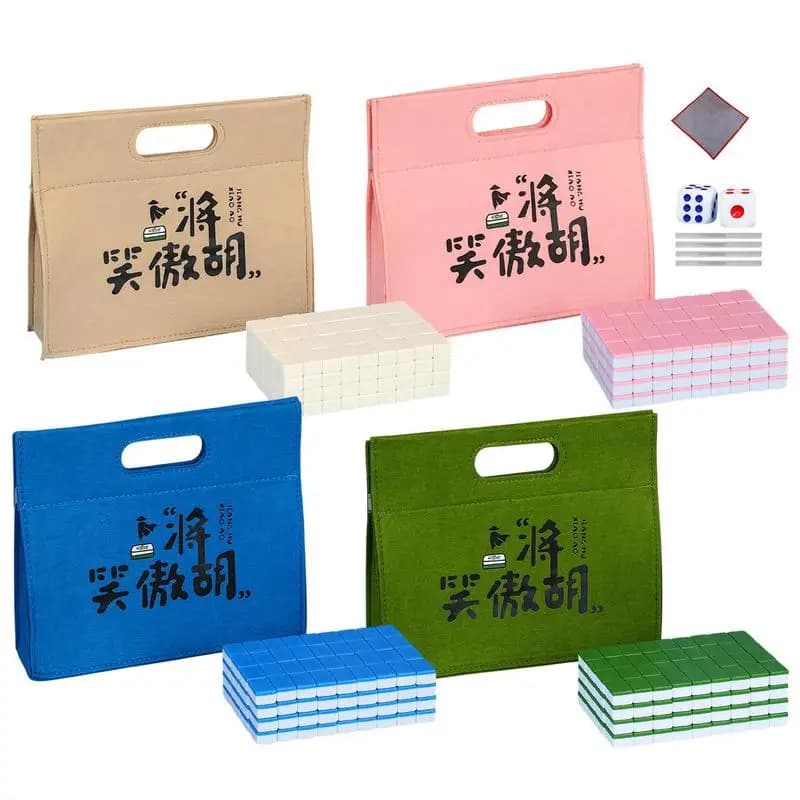 Mini set da gioco cinese Mahjong con dadi da 144 piastrelle e custodia per adulti, amici, feste in famiglia, giochi da tavolo, viaggi all'aperto