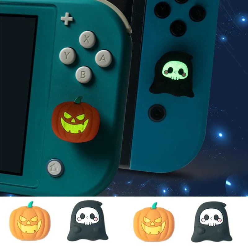 Halloween Pumpkin Ghost Glow Silicone Soft Thumb Stick Grip Cap Joystick Cover protettiva per Switch Oled NS Lite Joy-con Case