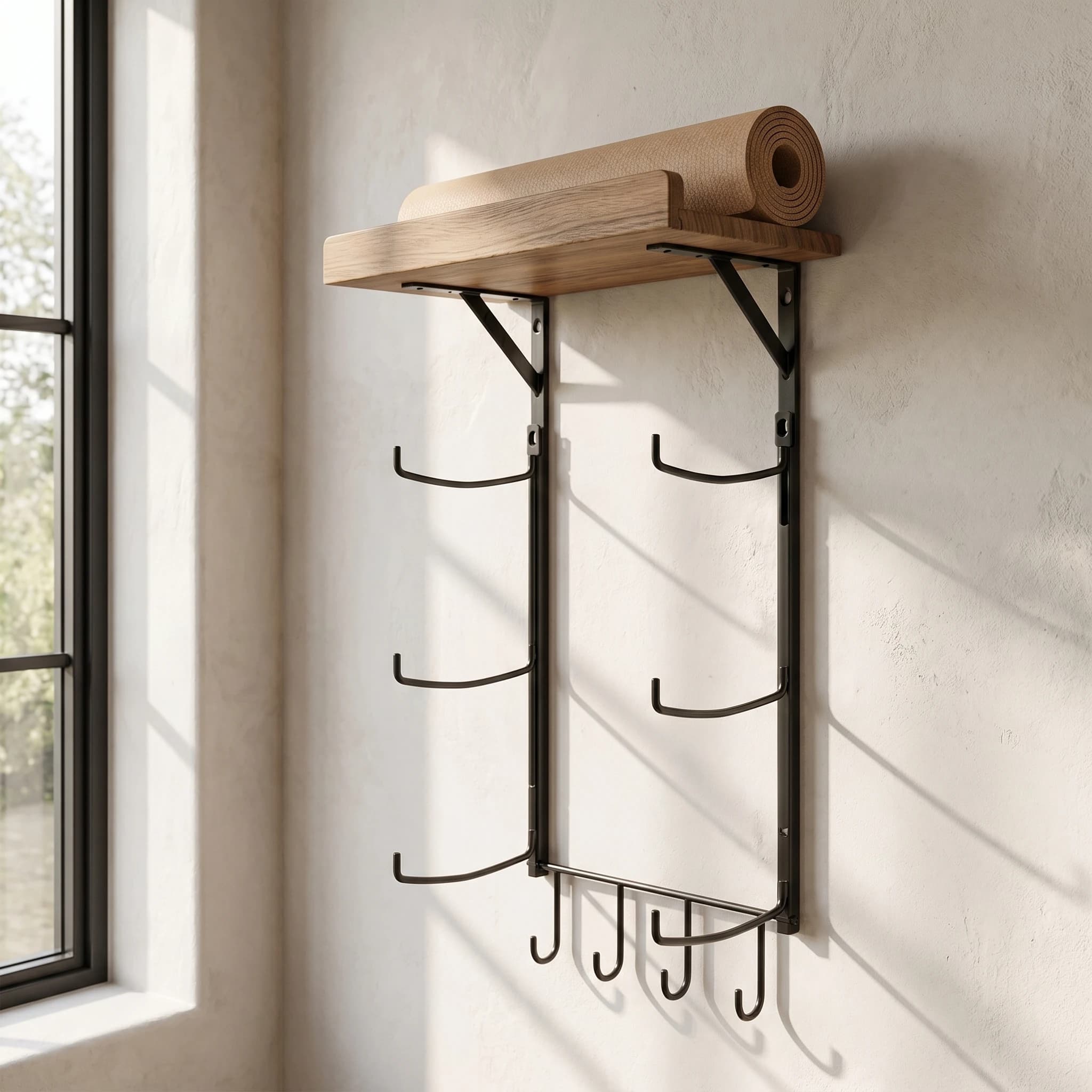 Porta tappetini da yoga in metallo con ganci e accessori per l'organizzazione della palestra domestica, larghezza 18 cm