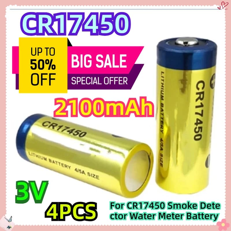 Per CR17450 2100mAh Rilevatore di fumo Misuratore d'acqua Batteria 3V 4 pezzi