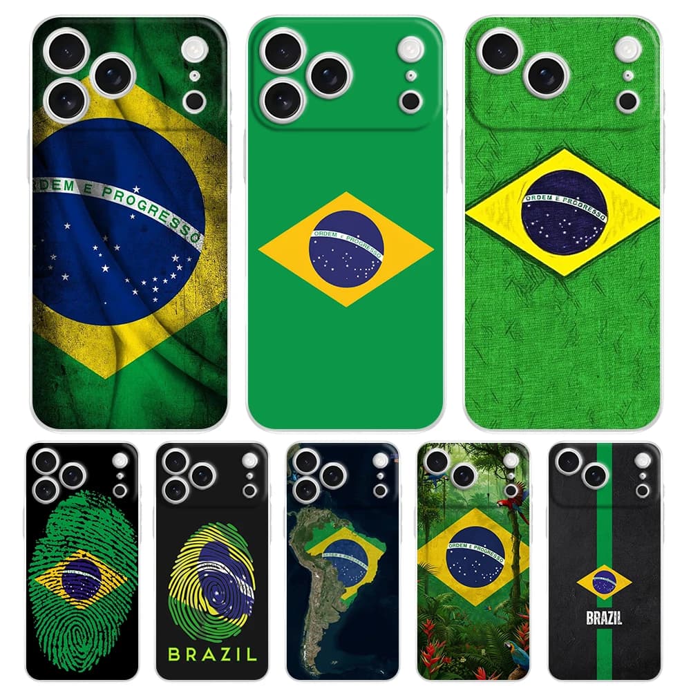 Soft Clear TPU Phone Case For iPhone 17 Air 16E 16 11 15 14 Pro MAX 12 13 7 8 Plus SE Easter Cover Protection Large Brazil Flag