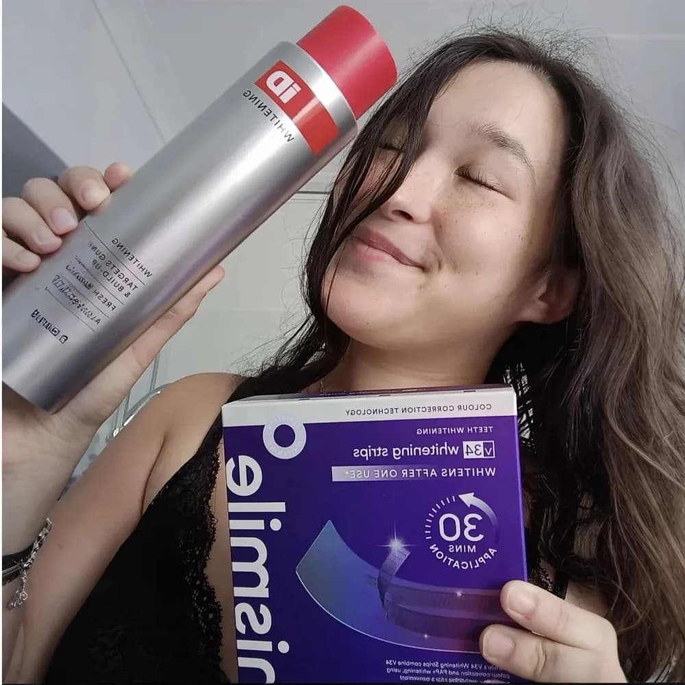 Hismile 237ml Collutorio Sbiancante ID per la Pulizia delle Macchie V34, Strisce Sbiancanti per Denti 30ml, Siero Correttore Colore V34 per Sbiancamento Denti