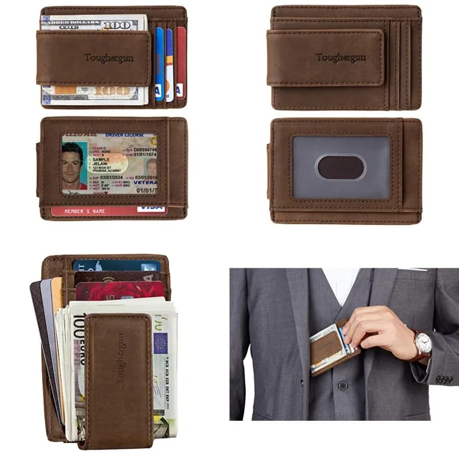 Toughergun Slim Wallet for Men RFID Blocking Money Clip, Minimalist Front Pocket Cit Card Holder, Magnetic Thin Mens Wallets wi