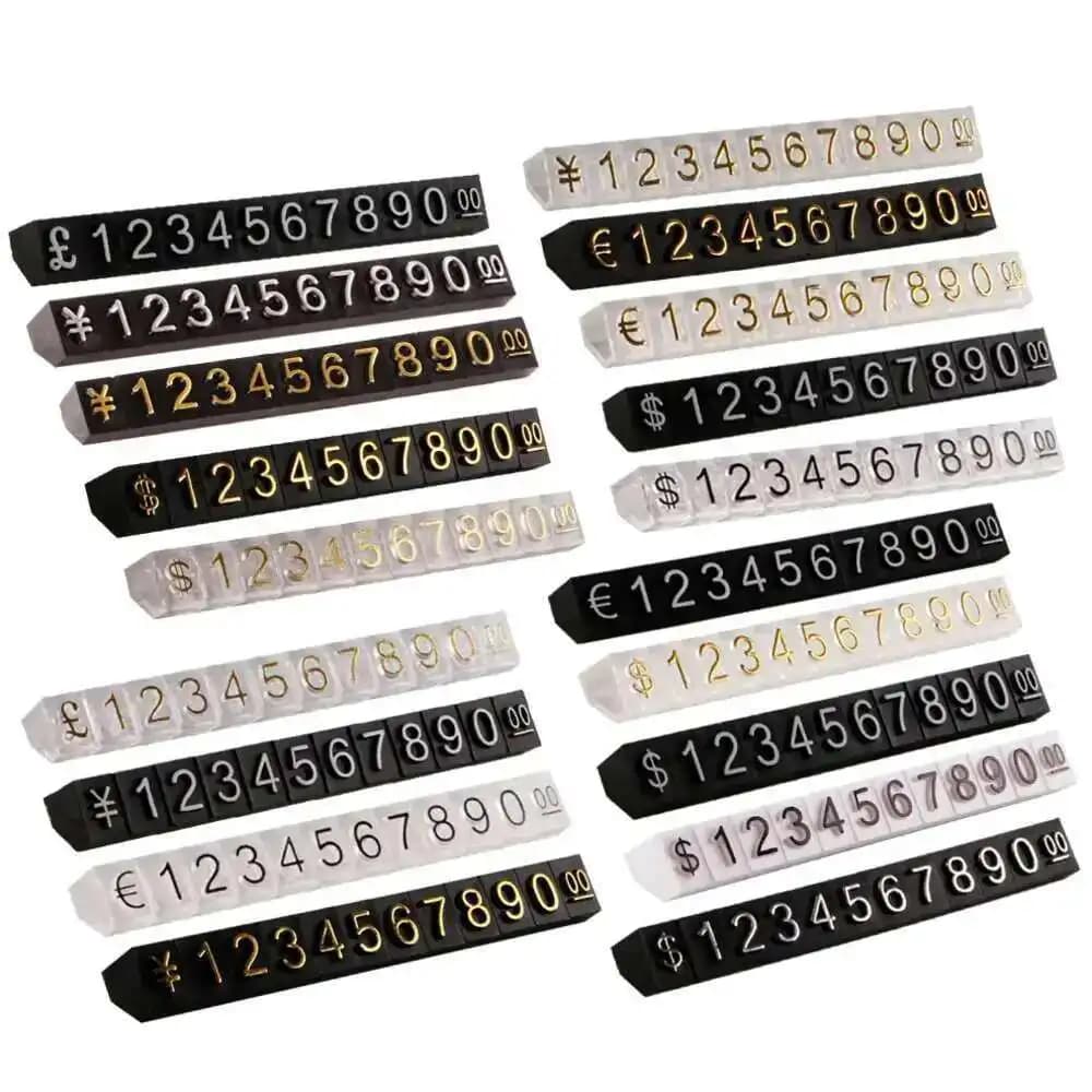 9x6.5mm L Cubi di plastica Etichette per visualizzazione prezzi Numero regolabile Supporto per telaio Etichetta Vetrina per gioielli Espositore per prezzi da banco