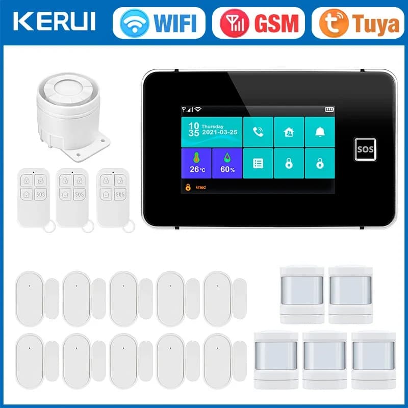 KERUI G60B WIFI GSM Alarm System 4.3 inch Touch Screen Panel Tuya Smart Home Alarm with Temperature Humidity Display for House