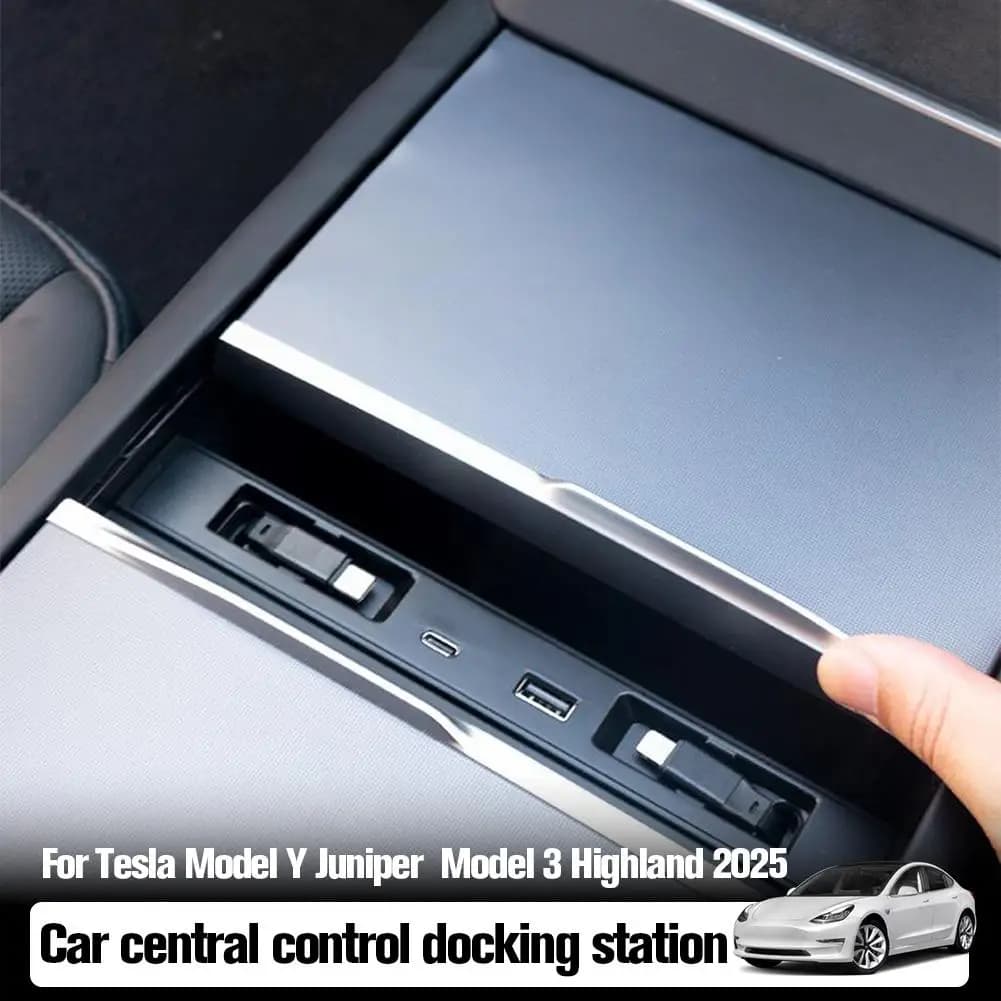 Docking station per console centrale nascosta per Tesla ModelY Juniper Hub di carica con corda telescopica per modello 3 Highland Q9N5